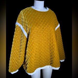 Zara Quilted Mustard Yellow Sweater Sweatshirt Top XL